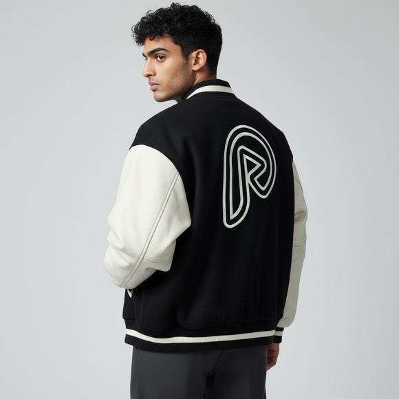 Black Varsity Jacket L Streetwear Oversized Y2K Letterman Bomber (PlugPlay) - Picture 8 of 15